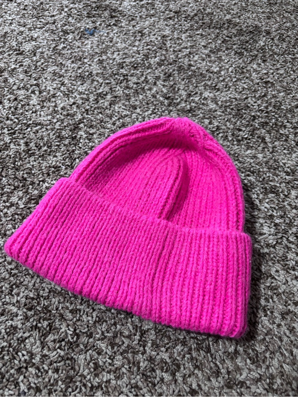 Bright Pink Ribbed Knit Cuffed Beanie